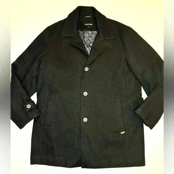 Calvin Klein Men's Classic Fit Black Wool Blend Overcoat Size- Large - Picture 2 of 9